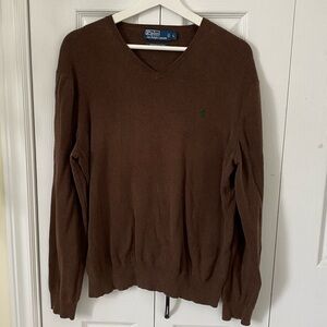 Polo by Ralph Lauren Men's V-Neck Sweater 100% Pima  Cotton Chocolate Brown L